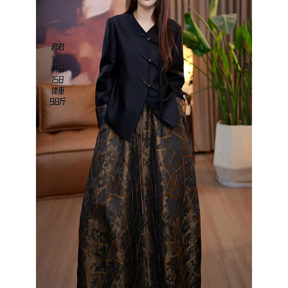 高级感轻奢洋气套装2025秋季新款优雅贵夫人外套上衣+印花半身裙