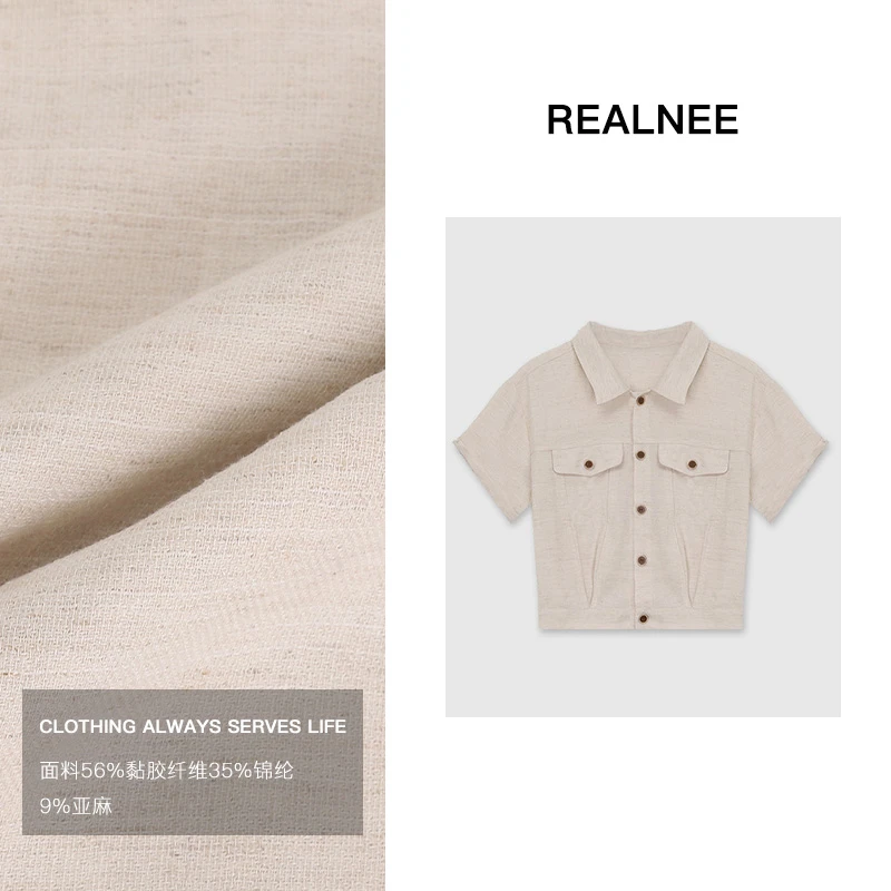 REALNEE【稻城亚丁】天然亚麻极简衬衫双口袋设计搭配刚需X7180