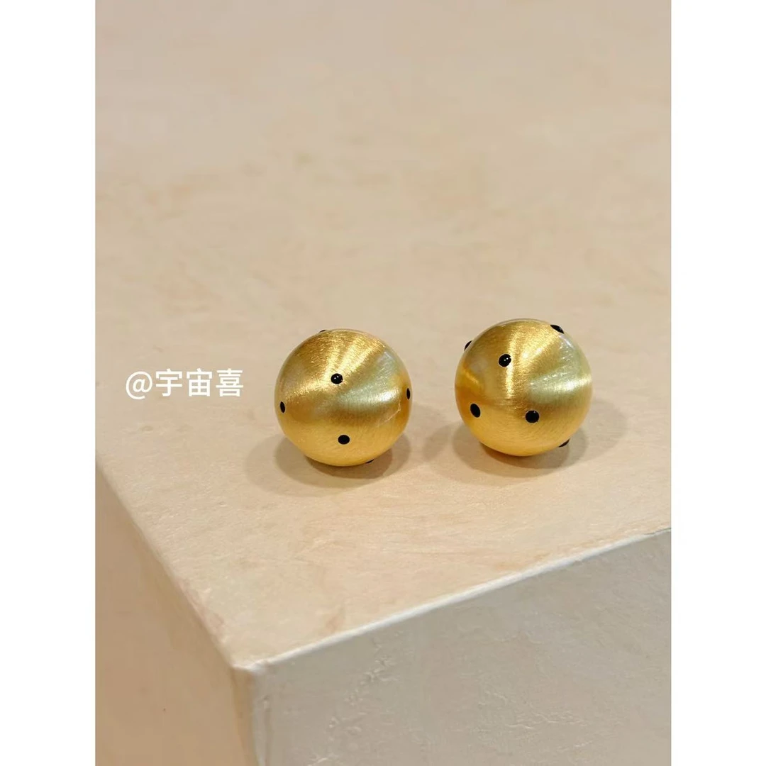 铜合金珐琅耳饰 I3-057【金色拉丝波点圆球耳钉】