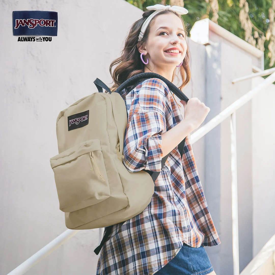 JanSport天青色学生书包琥珀西奶咖双肩包初高中生书轻便背包