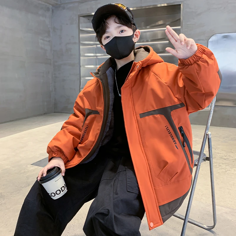 男童秋冬款加绒外套儿童冬季洋气派克服中大童男孩深秋保暖薄棉衣