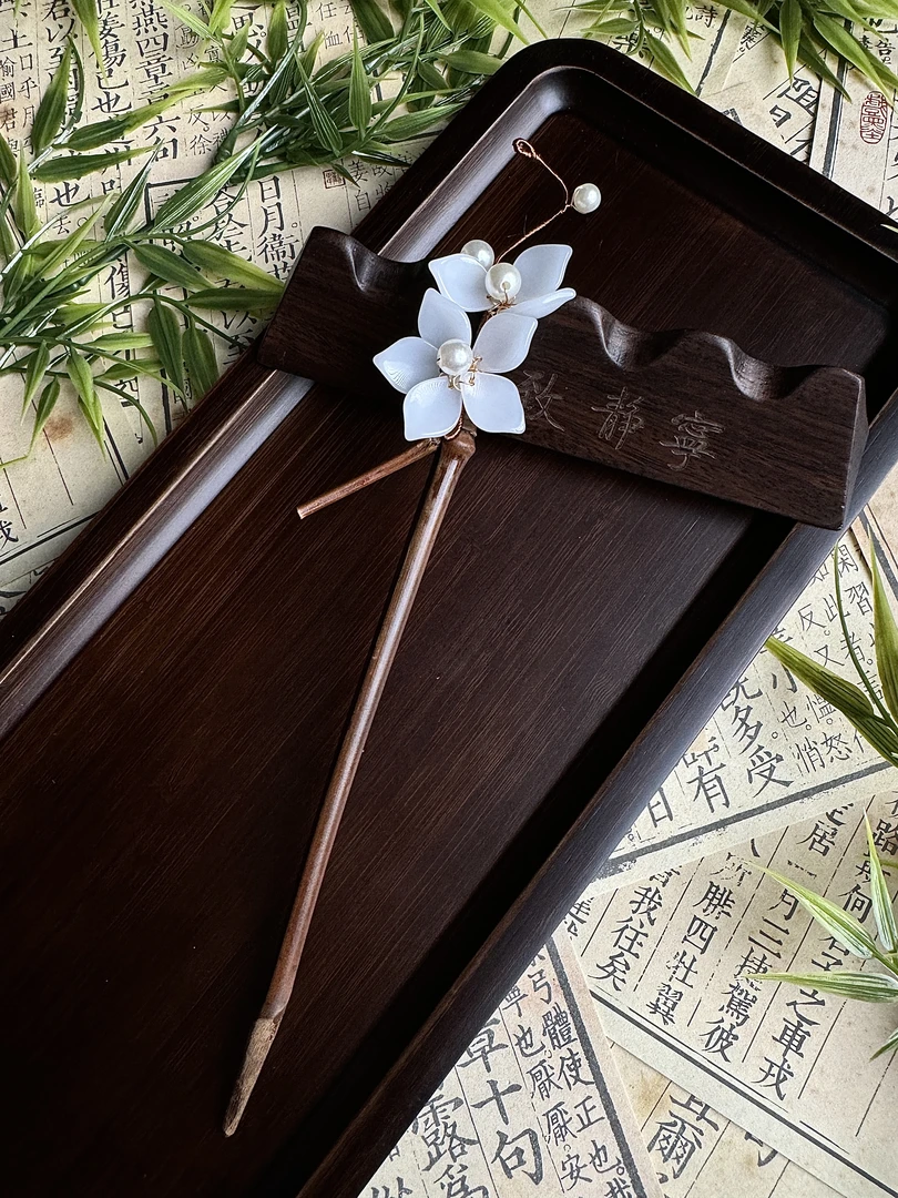 简约琉璃竹节白色花朵发簪a1879