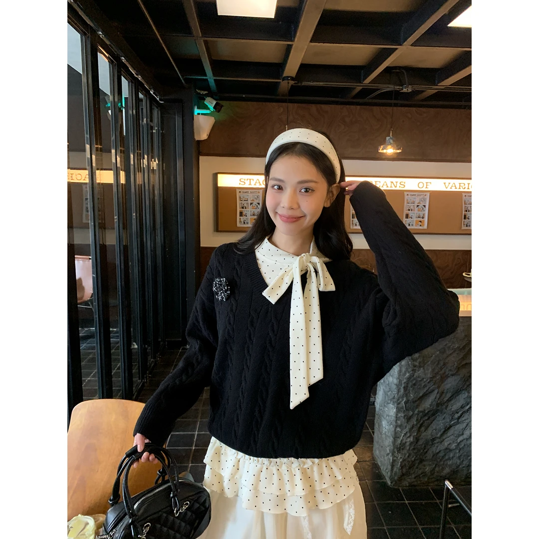 宋正恩12/15 10:00AM上新【小花胸针V领套头毛衣】AAM135