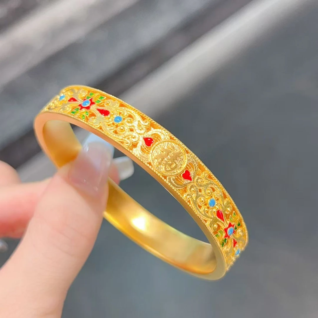 【新美源】足金999 烧蓝工艺 四福花丝手镯