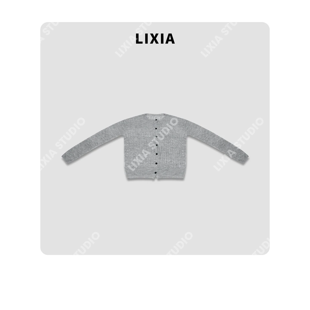 LIXIA【浅雾开衫】极简风混纺含羊纽扣穿搭坎条针织衫-D8967