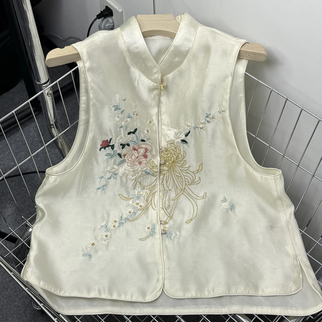 【花莺】夏季2025新款国风马甲女装新中式立领绣花气质薄款马夹外套