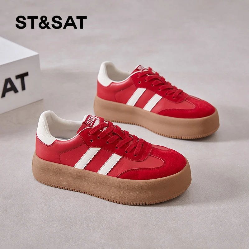 星期六厚底增高德训鞋女2025新款秋季新款结婚红色本命年百搭板鞋