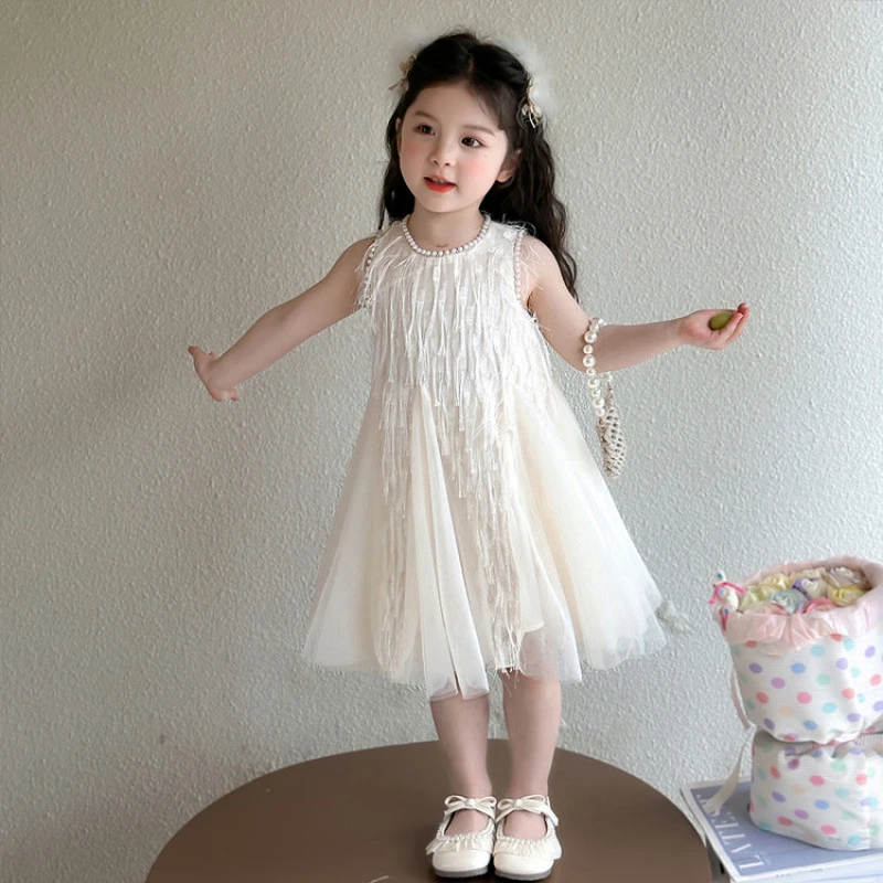 女童公主裙2025新款夏装儿童装白色礼服时髦洋气女宝宝夏季连衣裙