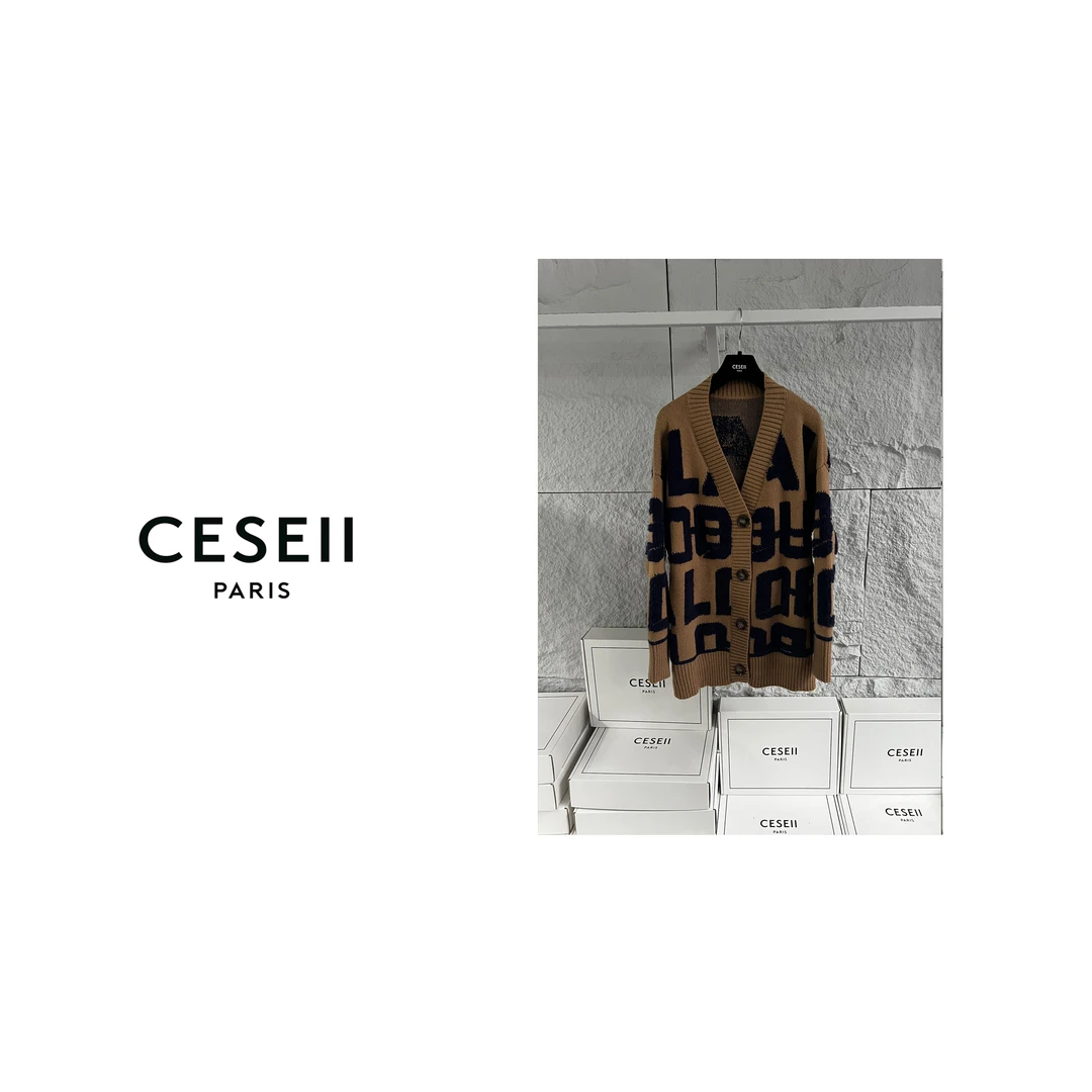 【25XJ687】CESEII羊毛混纺提花工艺字母减龄休闲高品质针织外套