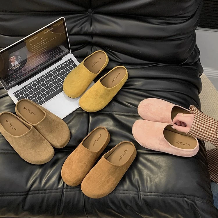 2025新款ins复古防滑半拖包头拖春季平底休闲风网红中跟日常女