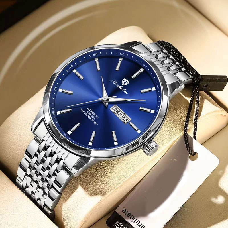 新款时尚轻奢嘉年华蓝面军旗双日历防水夜光男士手表9115G专属