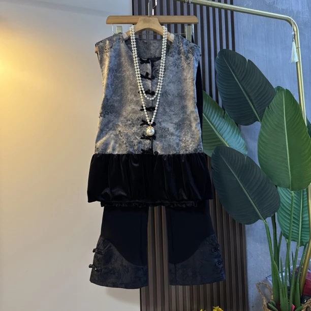 新中式秋季新款大码女装时尚复古国风拼接马甲