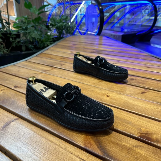 休闲平跟磨砂皮薄款乐福鞋豆豆鞋黑色2310-1