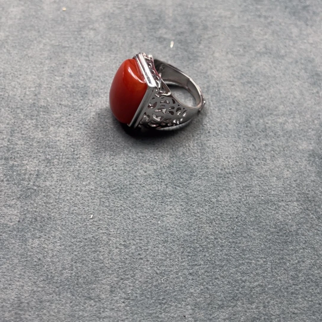 南红玛瑙银S925镶嵌戒指