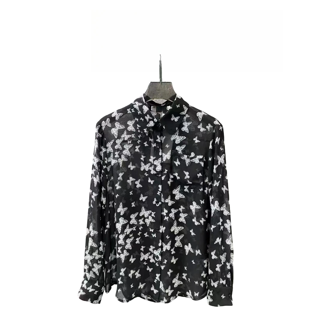 086优雅黑白印花衬衫