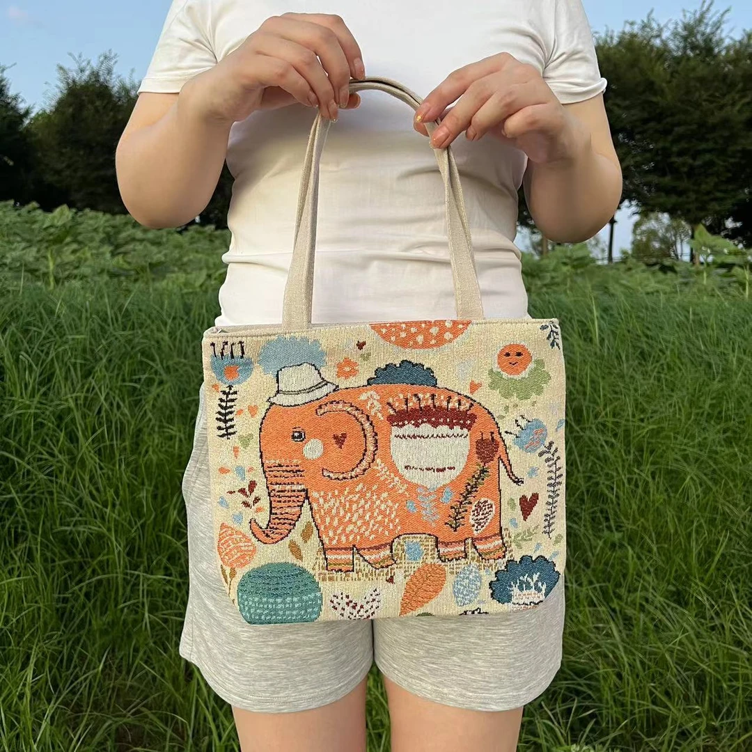 大号橘色大象网红百搭学生ins日系卡通韩版单肩肩包布包手拎包