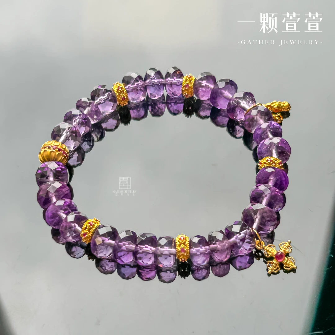 【锦缎星辉】一颗萱萱 紫水晶金刚杵貔貅算盘手串930032精美梦幻