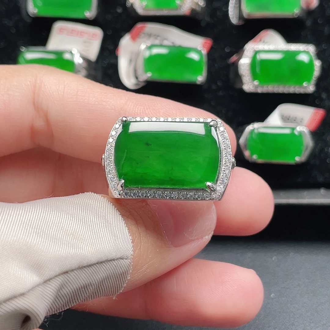 翡翠银S925镶嵌戒指天然A货翡翠没运费险4014