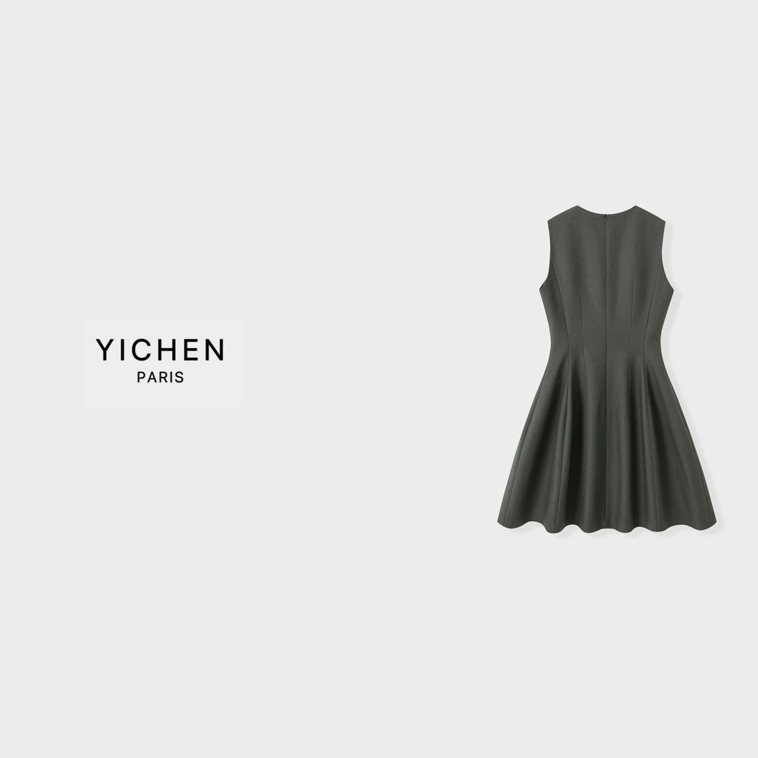 YC 纳帕灰立裁收腰无袖花苞连衣裙-1952