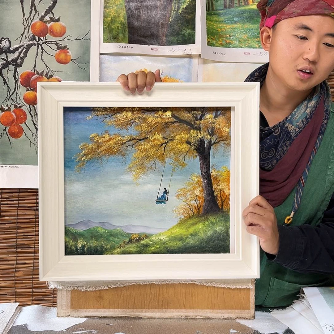 油画行路人小院绘画作品竞拍