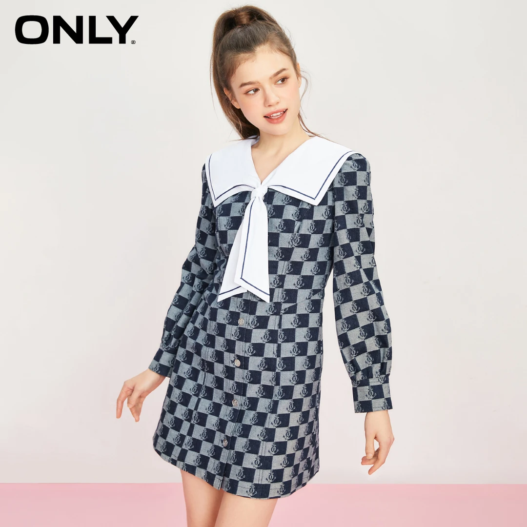 【平子专属】ONLY时尚潮流海军领泡泡袖短款连衣裙女|123142018