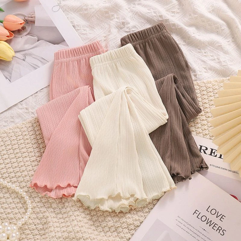 薄款女童裤宝宝冰丝裤卷边喇叭裤夏季公主儿童洋气防蚊裤百搭长裤