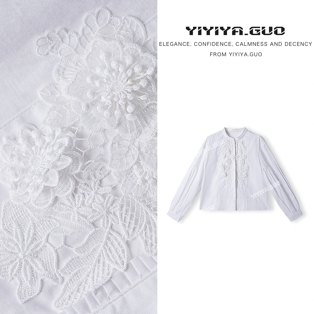 yiyiya.Guo艺艺吖【缪斯】秋冬新款立领刺绣长袖开襟衬衫090292SS52