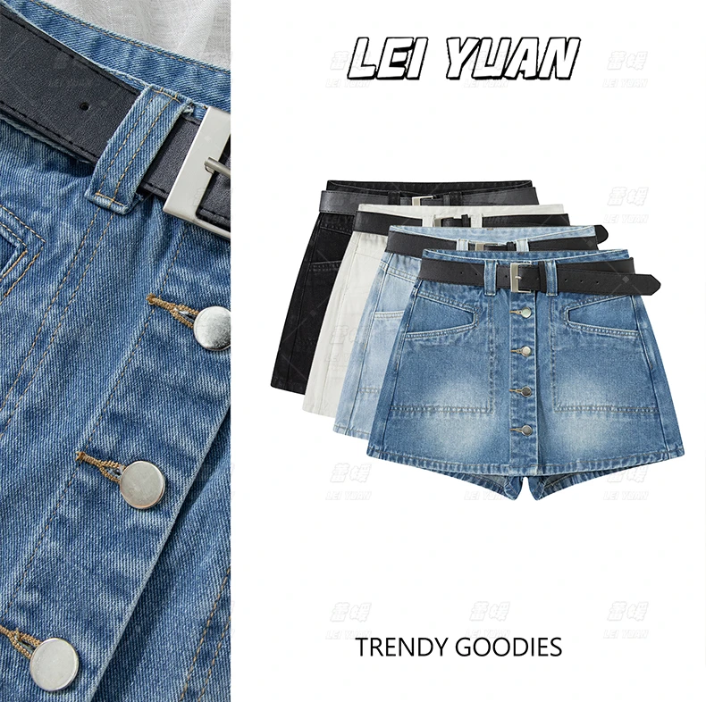 【裴诗婷】橙子·studio2025夏季新款假两件牛仔短裙A字裙显瘦裤裙