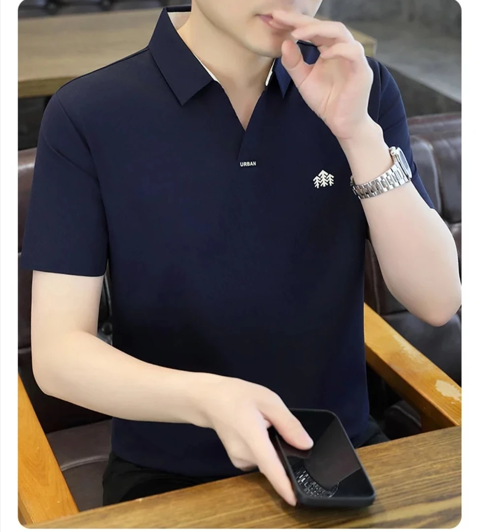 夏季宽松型男士短袖凉感菱形格Polo衫半袖男装运动百搭