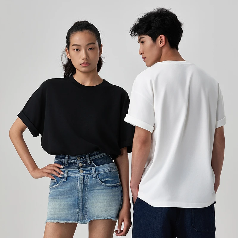 【8号链接-巴小黎领口字母 】夏季棉百搭男女情侣款圆领宽松T恤