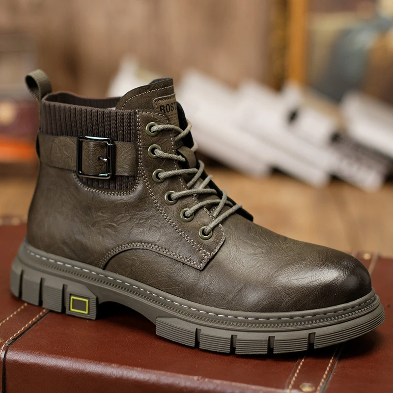 5112高帮冬季马皮男靴保暖印花皮英伦风秋冬马丁靴