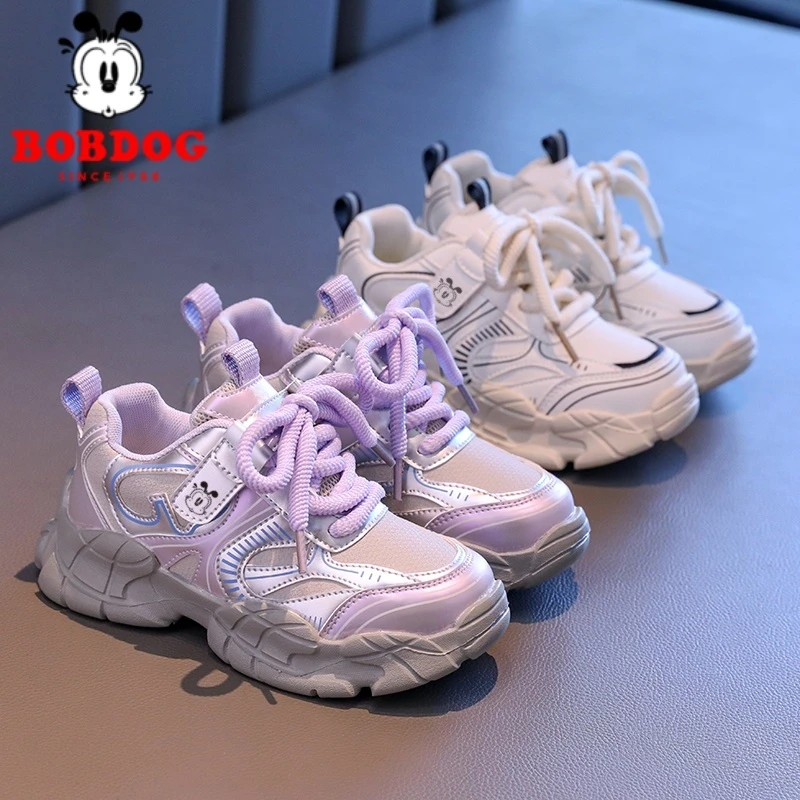 Bobdog/巴布豆网面2025新款春季秋季老爹鞋中大童学生软底跑步鞋
