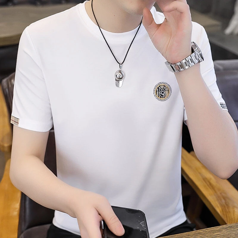 夏季新款男士高品质圆领短袖时尚百搭半袖恤衫男装潮流修身t恤