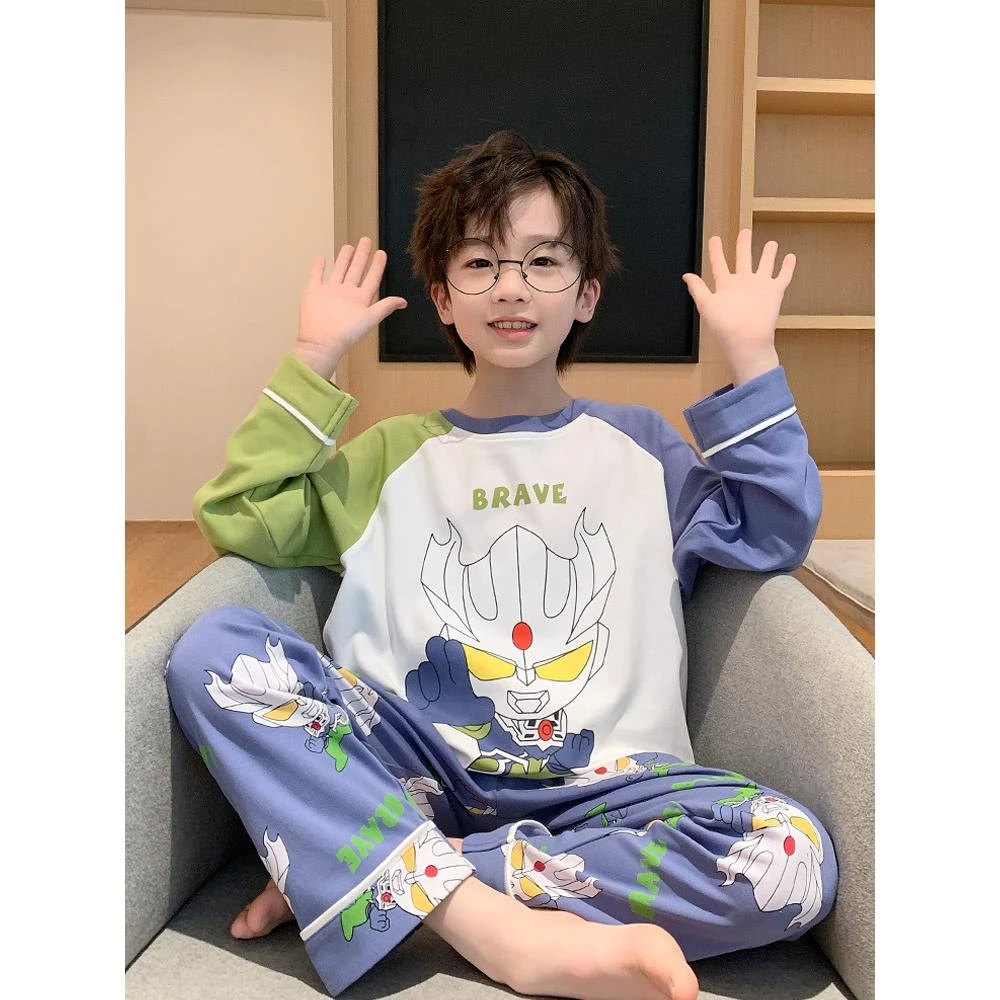 儿童睡衣长袖2026新款男孩宝宝春秋款家居服12岁12岁女童潮款睡衣