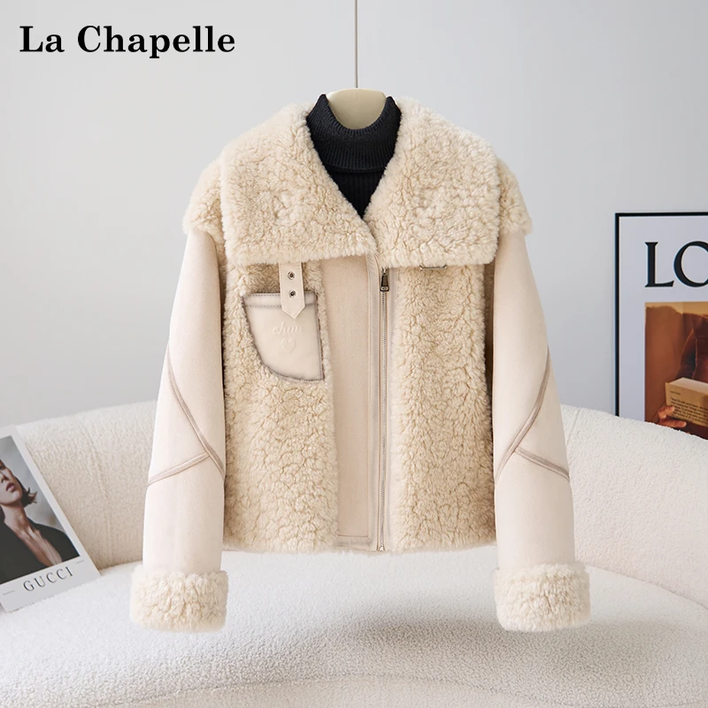 人造皮草 拉夏贝尔短款仿皮草环保毛加绒拉链颗粒毛毛呢外套大衣