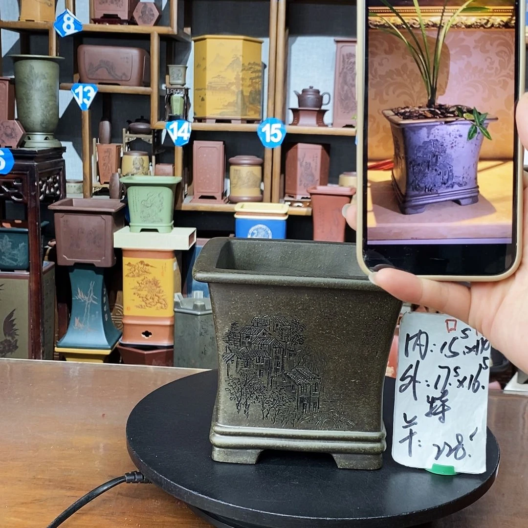 紫砂花盆天青泥爆款水乡图大漏价