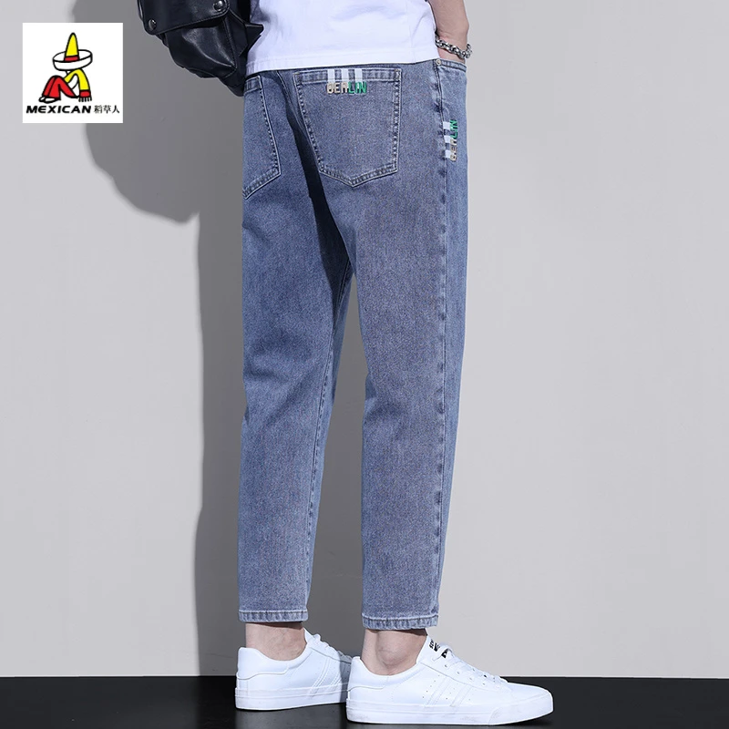 稻草人牛仔裤男士春夏季2025新款薄款潮牌宽松直筒九分裤休闲裤子