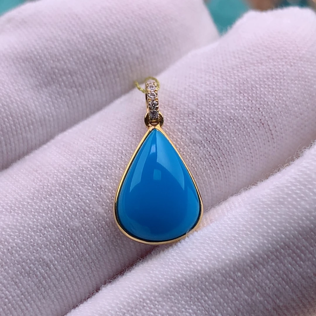 绿松石珠宝奇石18K金镶嵌吊坠