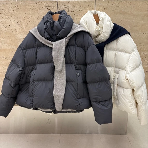 立领披肩可脱卸格子加厚保暖减龄款羽绒服58117