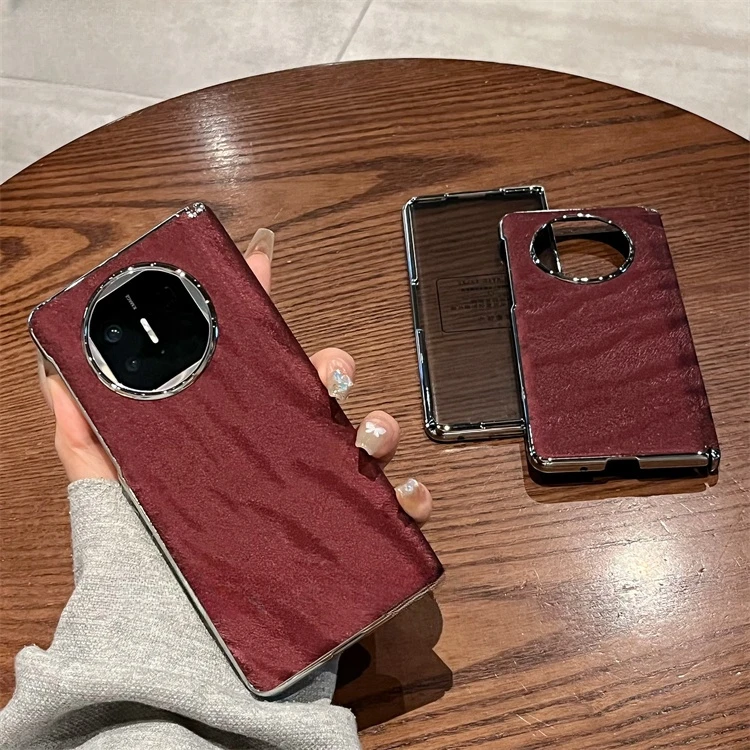 适用华为matex5手机壳x3新款典藏版豹纹红绒布电镀铰链壳膜一体