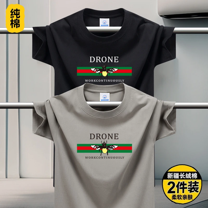 100%纯棉短袖男t恤爆款2025夏季新款新款男士圆领休闲青年半袖T恤