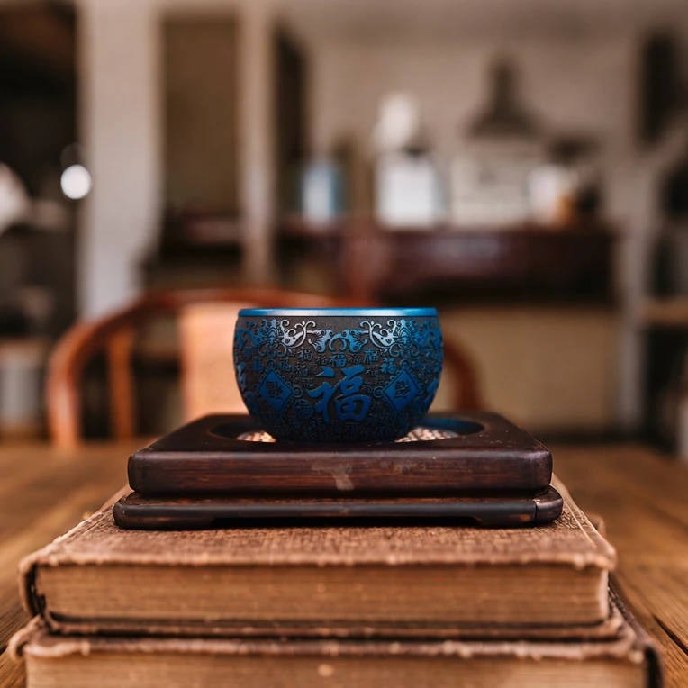 宜兴原矿紫砂茶具 全手工制作 苏门答腊青百福紫砂品茗杯主人杯