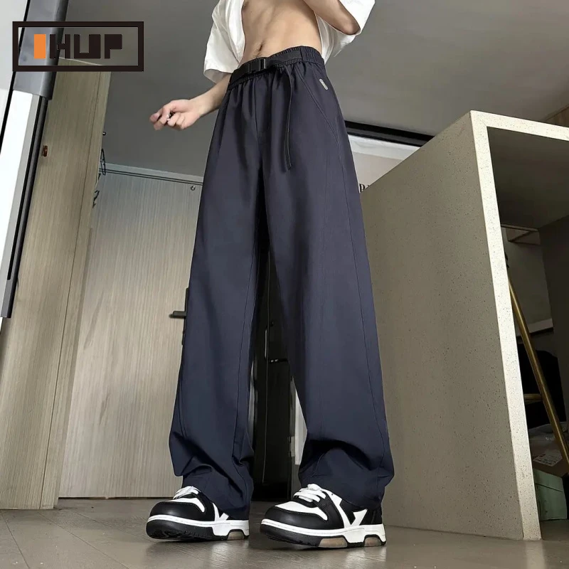 OHUP夏季冰感薄款直筒裤帅气运动弯刀裤男女百搭垂感冰丝裤男生