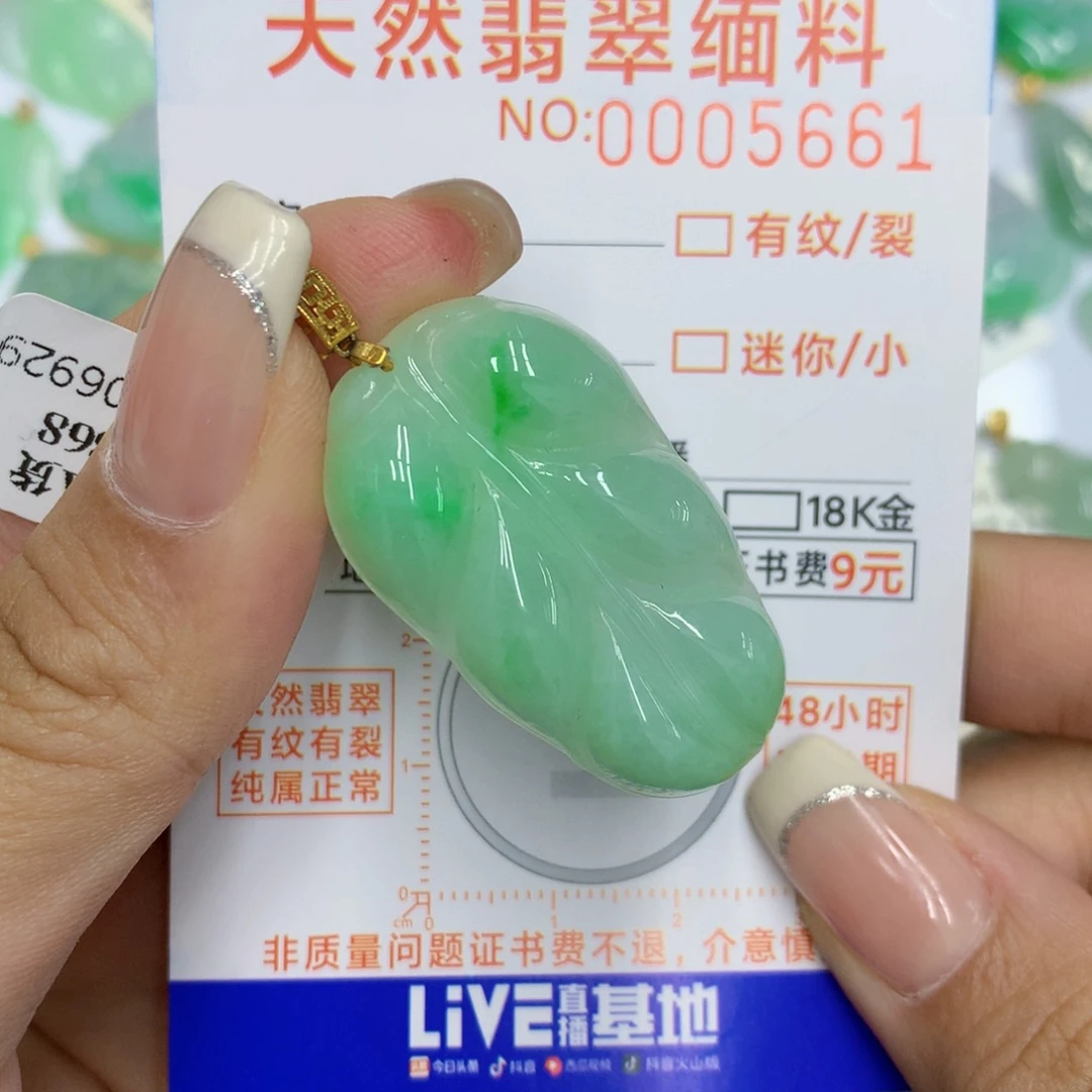 颈饰18K金镶嵌翡翠叶子