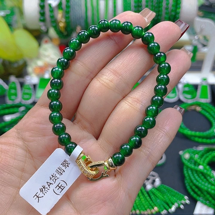 翡翠手链未镶嵌圆珠手链辣绿6