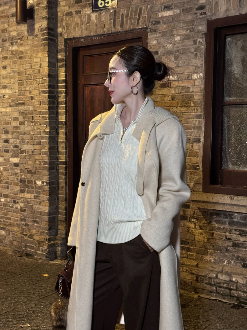 2025秋冬新款韩系高级感大衣女连帽加厚羊毛呢外套MDG98528