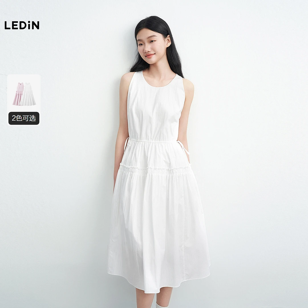 乐町腰部抽绳绑带设计连衣裙2351