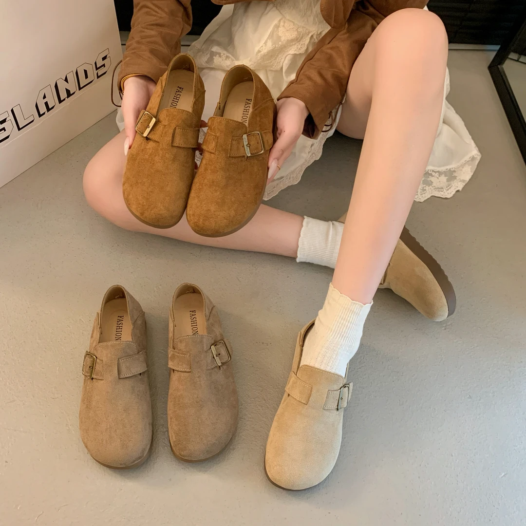 勃肯鞋跟高3公分加棉浅口韩版豆豆鞋秋冬单鞋网红休闲百搭复古