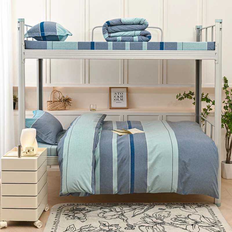 A类100全棉色织水洗棉单人宿舍三件套纯棉格子款床上用品床单被套