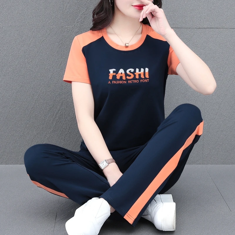 纯棉运动服套装女2025新款薄款妈妈装减龄休闲时尚宽松洋气两件套